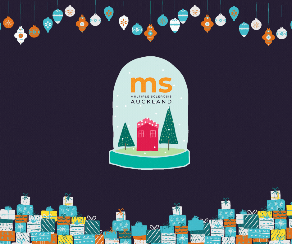 snow globe with house and MS Auckland logo